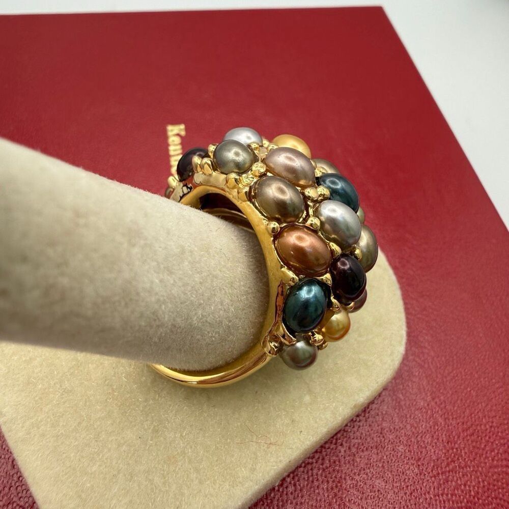 Kenneth Jay Lane Vintage Gold Tone Ring Dome Multi-Colored Faux Pearls New Sz 6 — image 6 of 6